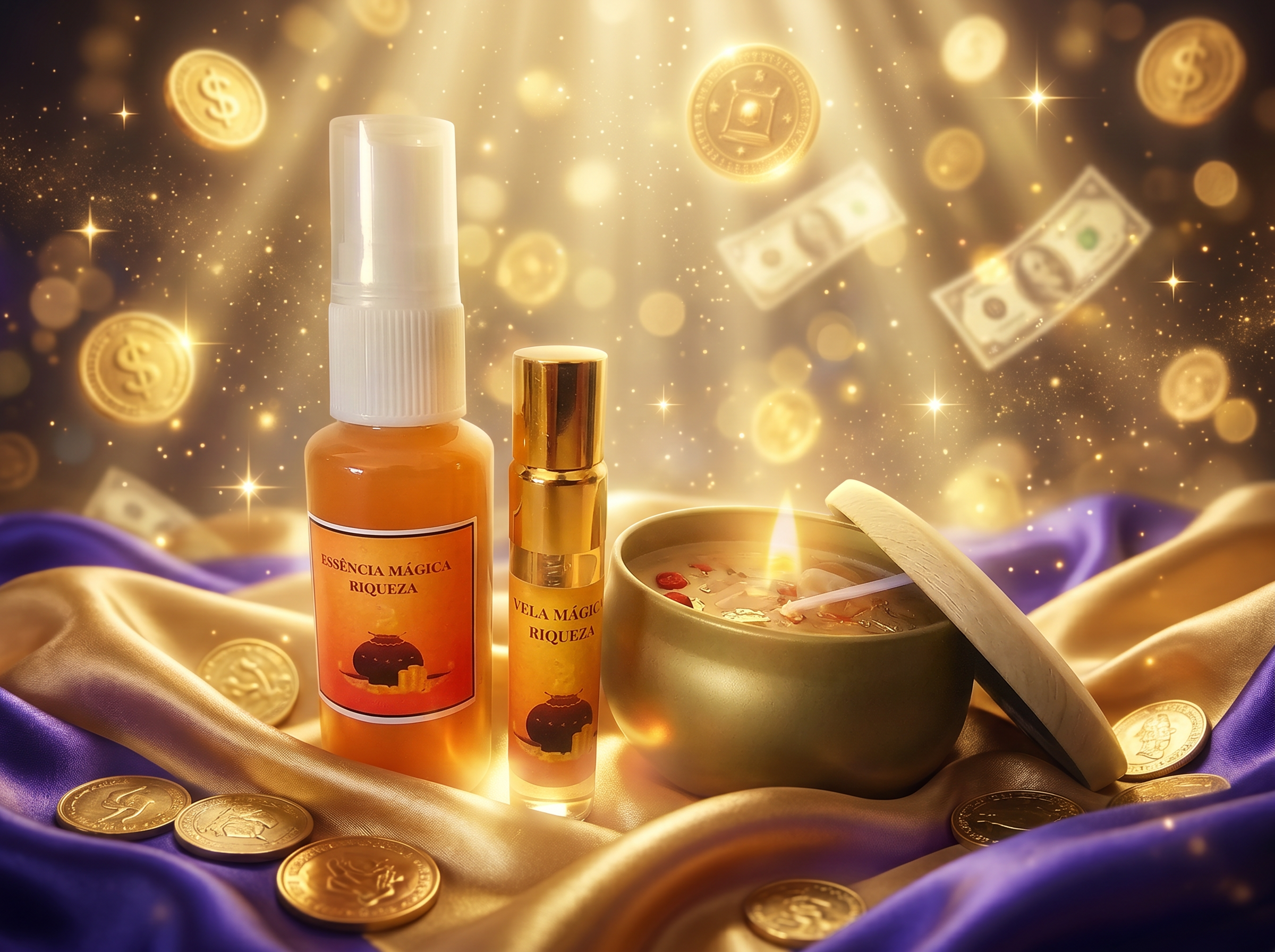 Pack Riqueza — Essência, Vela e Decant 5ml