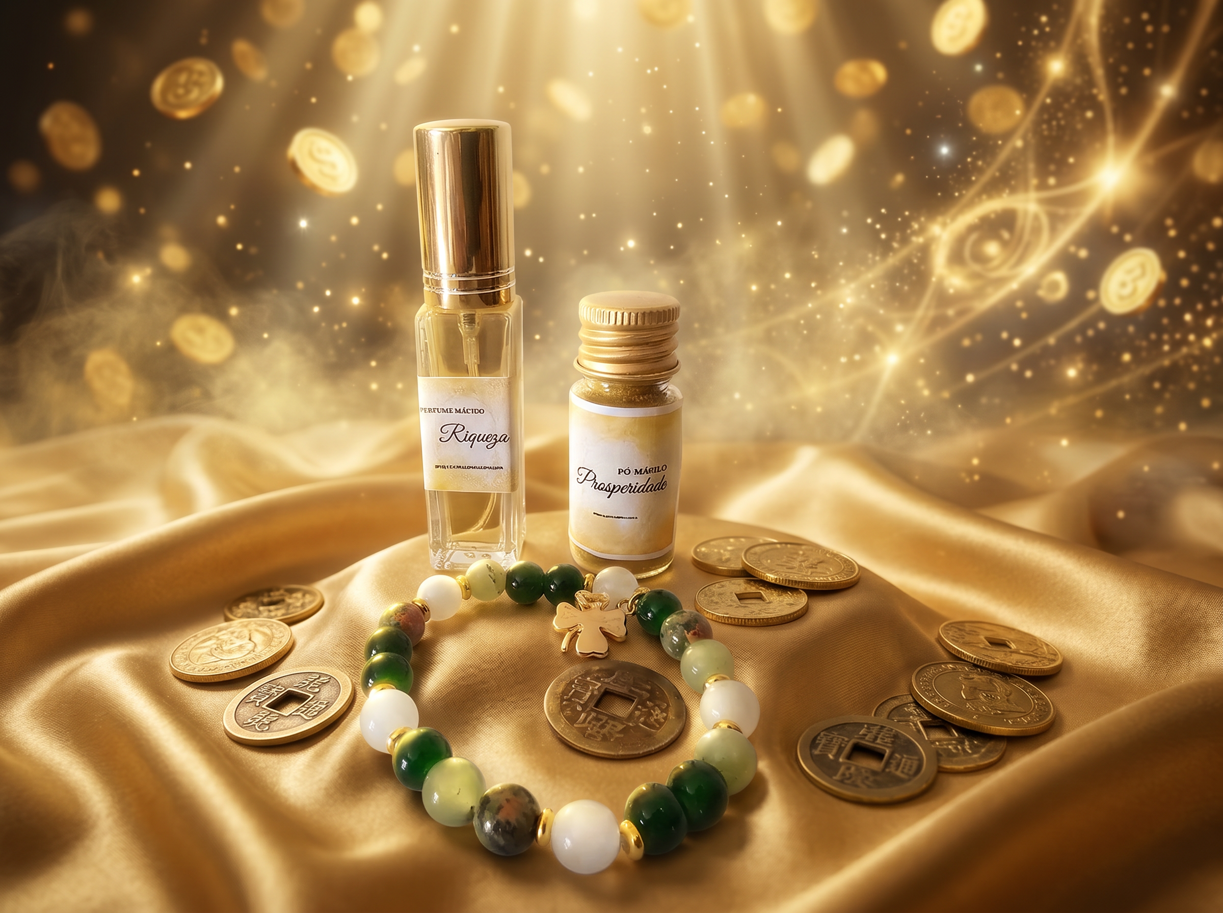 Pack Riqueza — Perfume, Pulseira e Pó Mágico